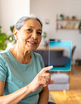 Senior Woman Checking Digital Health Assistant