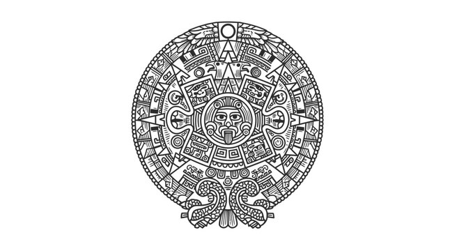 An intricate illustration of an Aztec calendar stone design