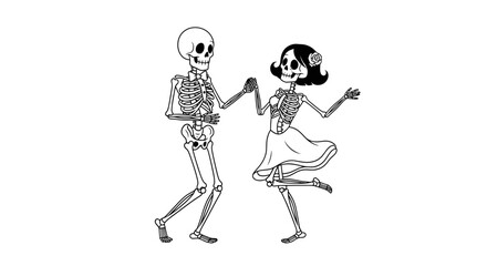 Obraz premium A skeleton and a female skeleton are dancing together outdoors.