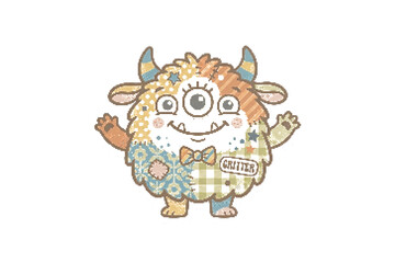 Naklejka premium Cute monster sticker pop art vector illustration of colorful critter