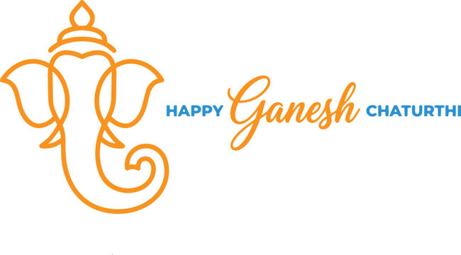 Happy ganesh chaturthi greeting card design with a creative orange line art illustration of lord ganesha for hindu festival
