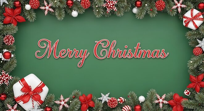 Festive christmas border with gifts and decorations holiday season greetings