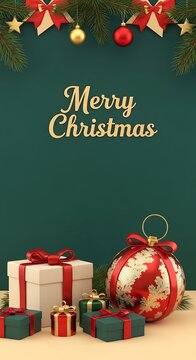 Festive christmas scene with gifts and ornaments holiday greeting card design
