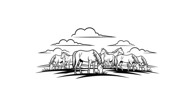 Horses standing in a group together.