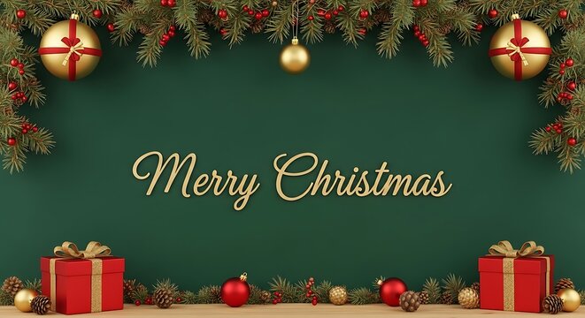 Festive christmas background with ornaments and gifts for holiday celebrations