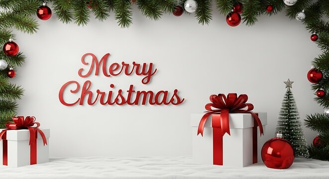 Festive christmas scene with gifts and garland holiday season greetings
