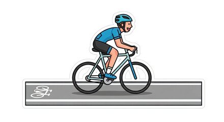 Naklejka premium Man riding bicycle on bike lane.