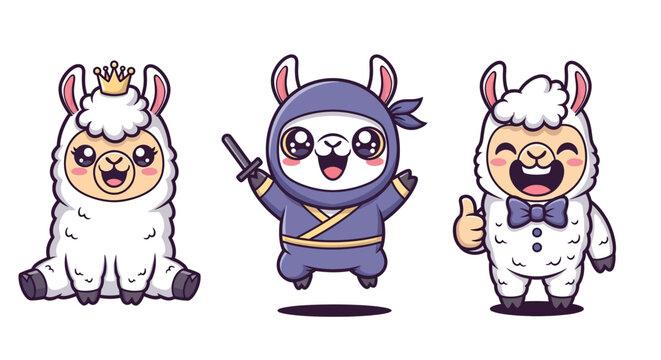 Cartoon Llamas in Fun Costumes and Poses.
