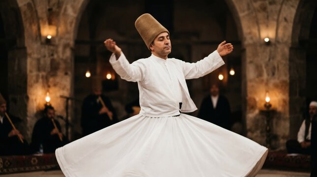 Sufi Whirling Dervish performing the sacred Sema ritual during Rumi Festival.