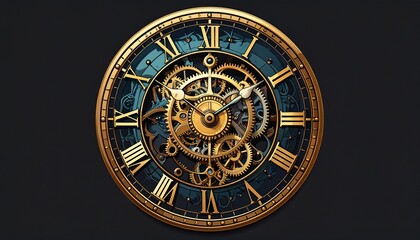 Obraz premium Antique brass clock with Roman numerals and sunburst design.