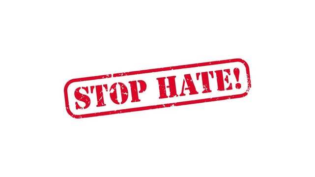 Stop hate red stamp grunge warning label animation protst massage