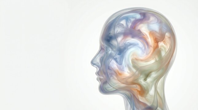 Abstract representation of the human mind, showcasing swirling colorful patterns that symbolize complex thought processes, creativity, and the intricate inner consciousness