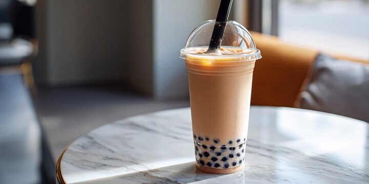 Refreshing bubble milk tea with tapioca pearls and ice