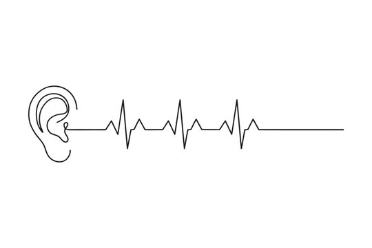 Continuous line art illustration of human ear with heart beat pulse heartbeat listening cardiology continuous minimalist diagnostic auditory hospital healthcare clinical wellness frequency