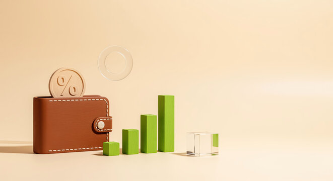 Personal savings accumulation layout with text placement area for monitoring compound interest rate growth yield or managing retirement microfinance fund asset progress
