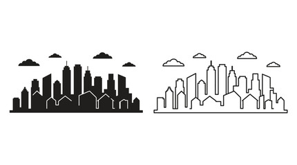 City Skyline Silhouette And Outline On White Background © Fariaislam