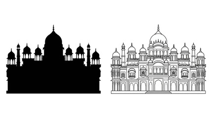 Taj Mahal Silhouette And Line Drawing On White Background © Fariaislam