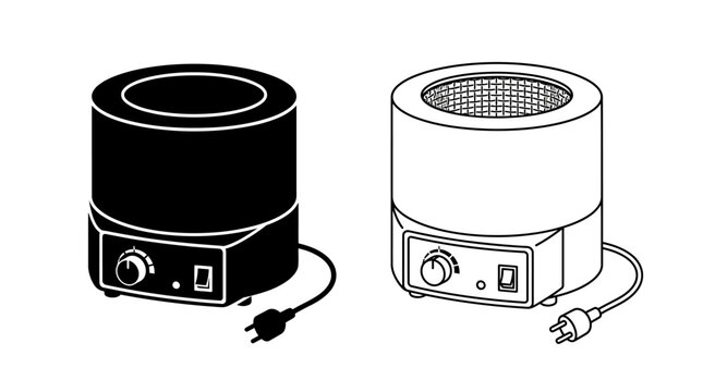Electric warmer with control knob and power cord black silhouette on white
