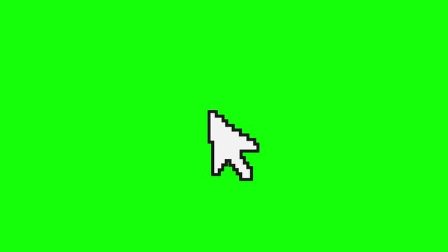 Pixel Mouse Cursor Arrow Seamless Loop - Green Screen 4K. he classic 8-bit white arrow with a black outline moves in a smooth, slightly tilted up-and-down hovering motion.