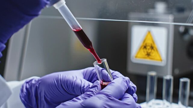 Scientist testing blood sample for ebola virus disease in bio lab