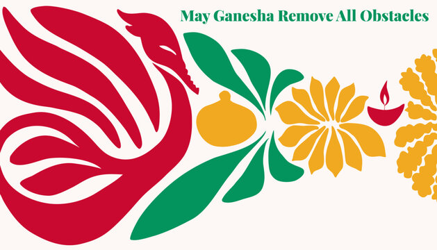 Expressive paper-cutout Ganesh Chaturthi with rhythmic modak, leaping diya for call-to-action banner