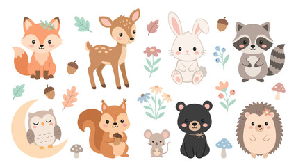 Fototapeta premium Premium Woodland Nursery Animal Collection for Baby Room Decor, Children's Publishing and Educational Design Vector Pack