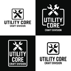 Set of four monochrome utility core craft division logo design templates © Vectyx