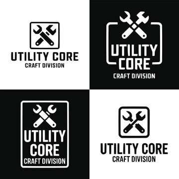 Set of four monochrome utility core craft division logo design templates