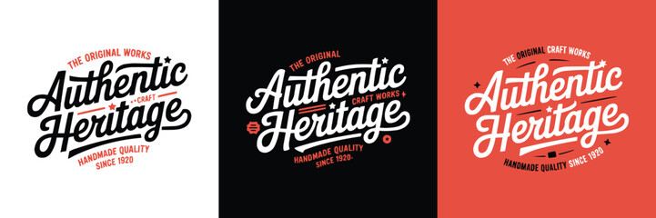 Three vintage style authentic heritage typography logo designs on background © Vectyx