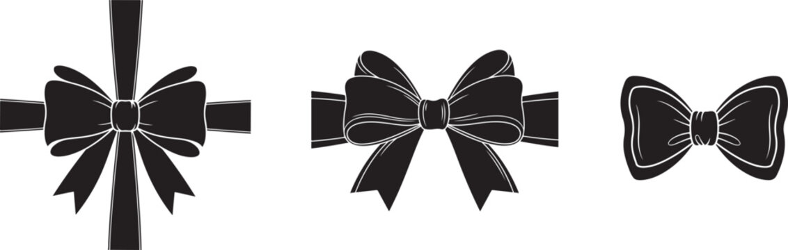  Ribbon bow icon set. Gift, present design elements. Bow on gift ribbon string vector icon.Minimalist bow ribbon icon set, hand drawn doodle gift knot collection.