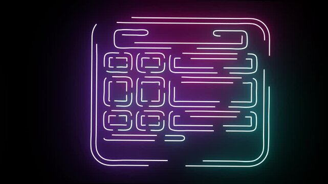 Glowing neon digital dashboard icon with animated color transitions on a black background representing modern finance business data analytics spreadsheet in a sleek futuristic technology style