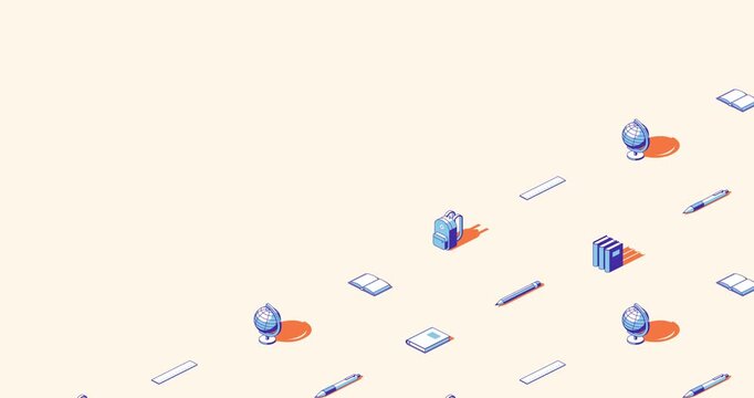 Back to school title page of isometric loop animation on off white background
