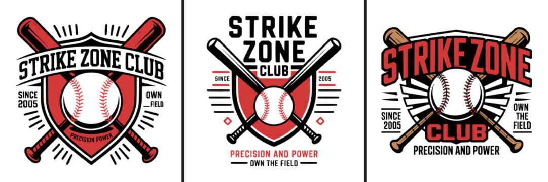 Vintage style baseball emblems featuring crossed bats and baseballs for clubs