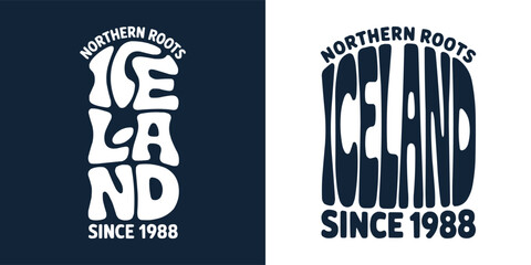 Northern roots Iceland vintage style typography logo with dark background © Vectyx