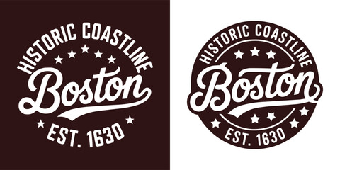 Vintage circular badge design featuring the historic city of Boston © Vectyx