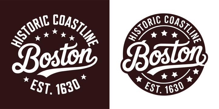 Vintage circular badge design featuring the historic city of Boston