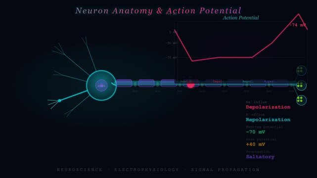 Neuron Signal Transmission Animation Showing Action Potential Synapse and Neurotransmitter Release