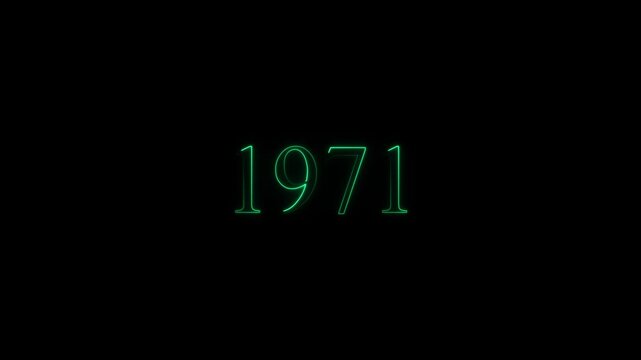 Green neon 1971 text glowing animation on black background