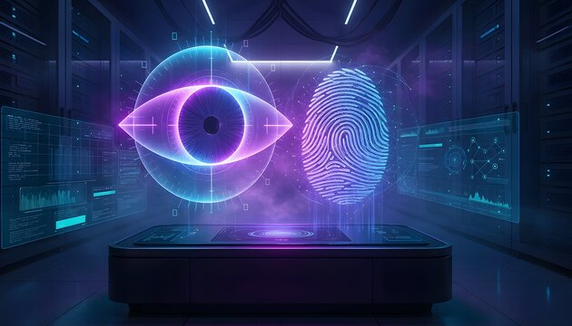 Biometric security scanning system with human eye and digital fingerprint interface