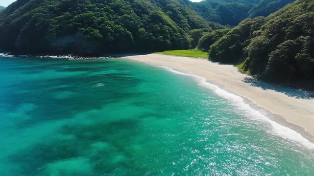 Aerial view of Sukuji emerald Ishigaki beach and turquoise sea