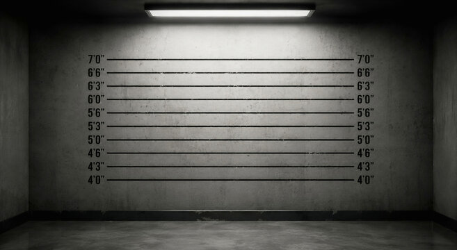 Police Lineup Background with Height Measurement Chart on Concrete Wall