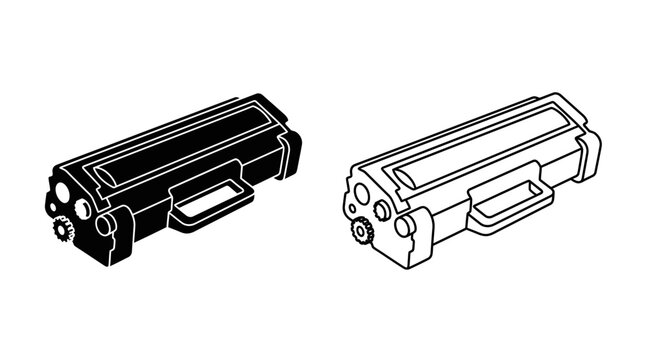 Laser printer toner cartridge black and white line drawing