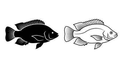 Fish Silhouette And Line Art Illustration On White Background © Fariaislam