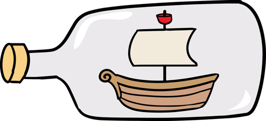 Ship in Glass Bottle Hand Drawn Vector Illustration © designwithchin