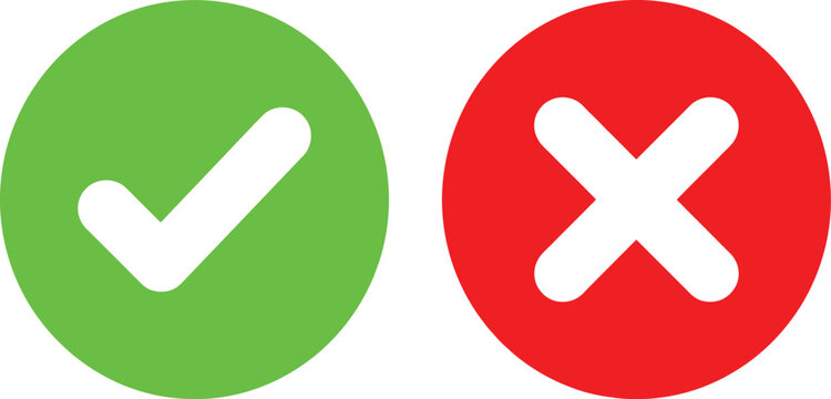 Green check mark and red cross mark symbols for yes or no choice