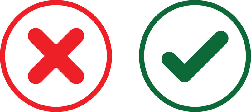 Red cross mark and green check mark icons for survey and feedback
