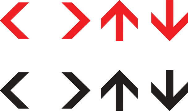 Set of simple red and black arrow icons pointing in four directions