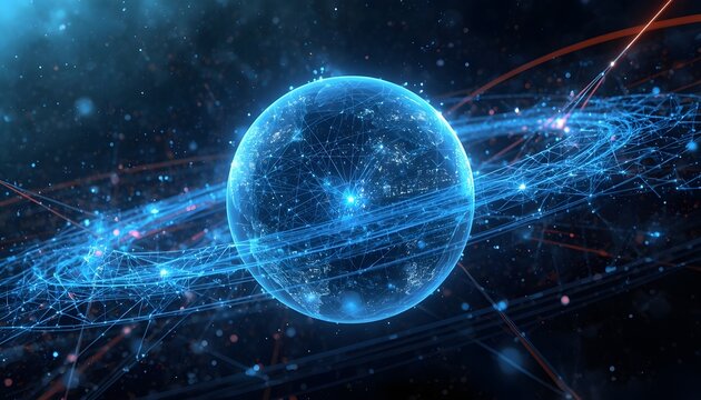 Hyper-connected Crystal Planet with Dynamic Light Trails in Deep Space