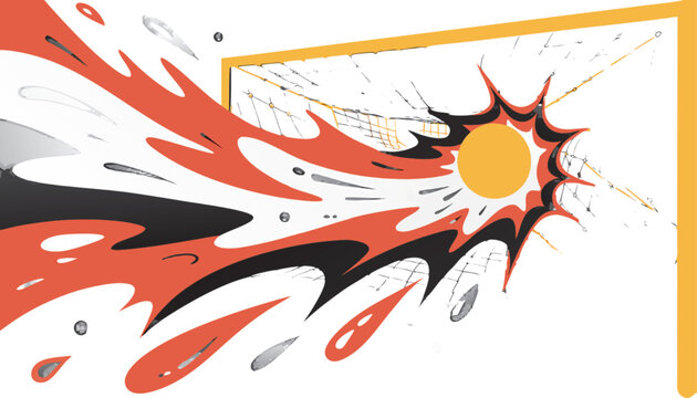 Golden goal net catching exploding football energy wave, dramatic sports victory scene, isolated transparent background vector