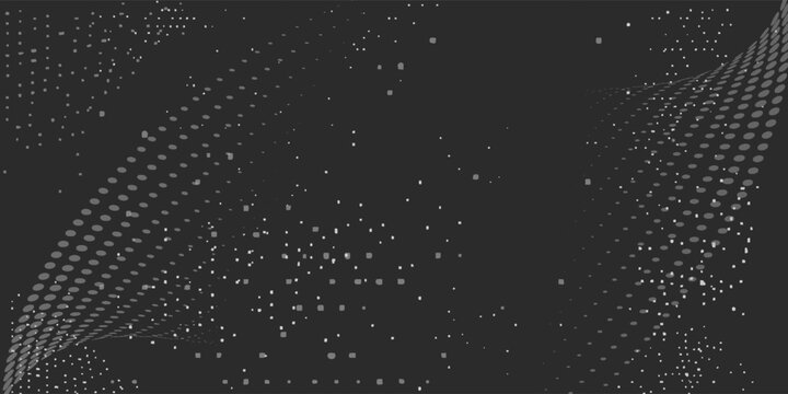 Abstract wave halftone black and white. Monochrome texture for printing on badges, posters, and business cards. Vintage pattern of dots randomly arranged